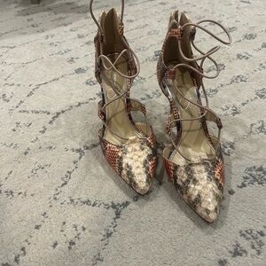 Jessica Simpson Brown Cream Lace-Up Heels